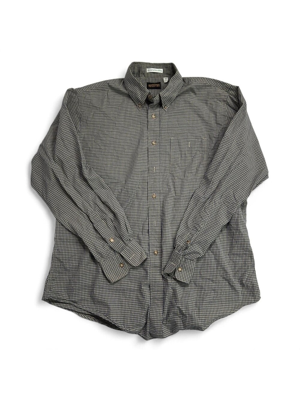 Vintage Nordstrom Men's Button-Up Shirt XL Navy Tan Gingham